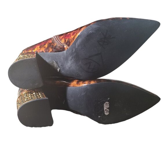 Jeffrey Campbell Final Golden Studded Heel Pointy Toe Tortoise Shell Boots 9M - Picture 8 of 9